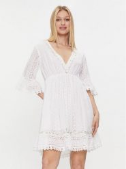 Iconique Sukienka letnia Giorgia IC24-002 Biały Regular Fit. Białe sukienki Iconique, na lato, m, bez wzorów, z bawełny, bez kołnierzyka, bez ramiączek. Za 349.99 zł.