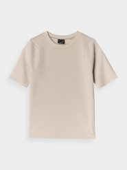 4F T-shirt slim crop-top gładki damski - beżowy XXL. Brązowe t-shirty 4f, xs, bez wzorów, z dzianiny, bez kołnierzyka, bez ramiączek. W wyprzedaży za 29.99 zł.