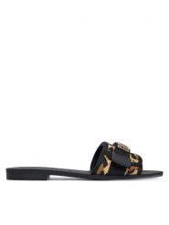 Guess Klapki FLJEL5 FAB03 Czarny. Czarne klapki Guess, z aplikacjami, z materiału, bez obcasa. Za 182.99 zł.