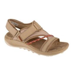 Sandały Damskie Terran 4 Ze Skórzanym Paskiem Na Plecach. Brązowe sandały Merrell, bez wzorów, sportowe, bez obcasa, bez zapięcia. Za 487.99 zł.