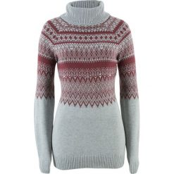 Sweter z golfem i perełkami bonprix jasnoszary melanż - czerwony klonowy wzorzysty. Swetry marki bonprix. Za 37.99 zł.