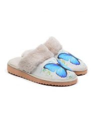 Goby Kapcie w kolorze beżowo-niebieskim rozmiar: 36. Brązowe obuwie domowe Goby, bez wzorów, z materiału, z okrągłym noskiem, bez zapięcia. Za 130.99 zł.