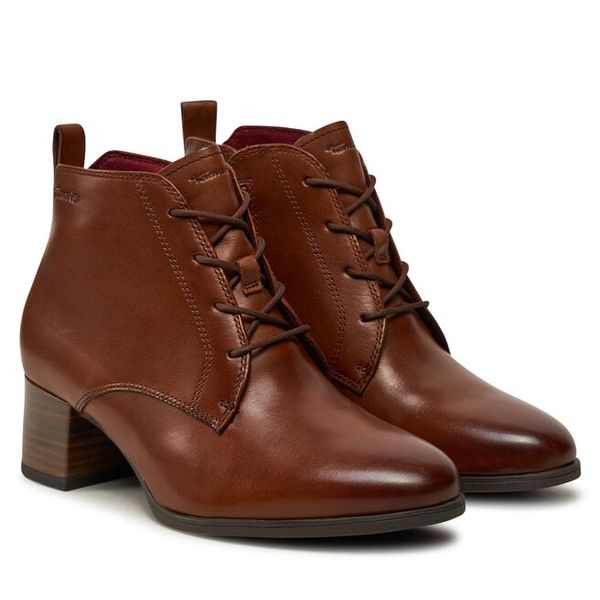 Trzewiki Tamaris. Brązowe botki Tamaris, bez wzorów, bez obcasa, na słupku, bez zapięcia. Za 429.99 zł.