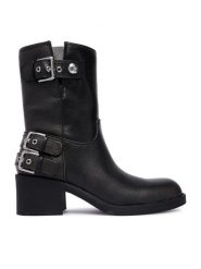 Guess Botki FLTM2W ELE10 Czarny. Czarne botki Guess, z aplikacjami, ze skóry, bez obcasa, na słupku, bez zapięcia. Za 764.99 zł.