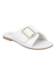 Gerry Weber Skórzane klapki w kolorze białym rozmiar: 38. Białe klapki Gerry Weber, bez wzorów, z otwartym noskiem, bez obcasa. Za 121.35 zł.