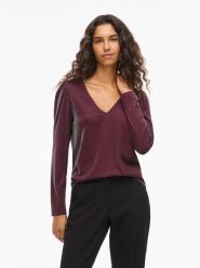 Vila Koszulka "Vieleinas" w kolorze bordowym rozmiar: L. Czerwone bluzki Vila, l, bez wzorów, bez kołnierzyka, bez ramiączek. Za 78.66 zł.