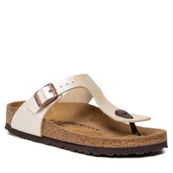 Japonki Birkenstock. Białe klapki Birkenstock, bez wzorów, bez obcasa. Za 359.99 zł.