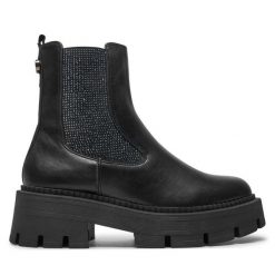 Botki Tamaris. Czarne botki Tamaris, bez wzorów, bez obcasa, na płaskiej podeszwie, bez zapięcia. Za 429.99 zł.