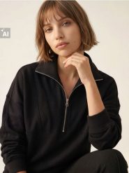 Bluza half-zip z bawełną - czarny. Czarne bluzy Sinsay, l, bez wzorów, z bawełny, bez kaptura. Za 49.99 zł.