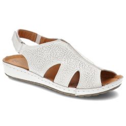 Białe Sandały Kampa Wygodne Skórzane Buty Damskie. Białe sandały KAMPA, bez wzorów, ze skóry, bez obcasa, bez zapięcia. Za 215.99 zł.