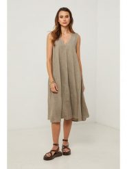 Fleur de Lin Sukienka w kolorze beżowym rozmiar: M. Brązowe sukienki Fleur de Lin, m, bez wzorów, ze lnu, bez kołnierzyka, bez ramiączek, midi. Za 202.03 zł.