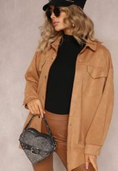 Brązowa Koszula z Klapami Zapinana na Napy Elmanette. Brązowe koszule Renee, xl, bez wzorów, bez kołnierzyka, bez ramiączek. Za 119.99 zł.