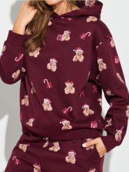 Bluza hoodie ze wzorem - bordowy. Czerwone bluzy Sinsay, l, bez wzorów, bez kaptura. Za 39.99 zł.