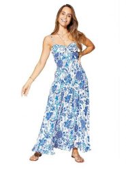 Aller Simplement Sukienka w kolorze niebiesko-białym rozmiar: 34/36. Białe sukienki Aller Simplement, bez wzorów, z wiskozy, klasyczne, bez kołnierzyka, bez ramiączek, maxi. Za 82.99 zł.