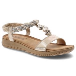 Sandały damskie S.Barski, cholewka ze skóry ekologicznej wsuwane na płaskiej podeszwie, złote, KV61-6051. Żółte sandały S.BARSKI, bez wzorów, ze skóry ekologicznej, bez obcasa, na płaskiej podeszwie, bez zapięcia. Za 129.00 zł.