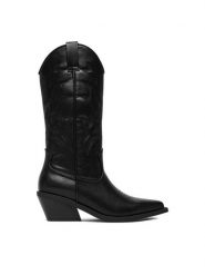 JENNY Kowbojki CEO-R25AW01598 Czarny. Czarne kozaki Jenny, z materiału, bez obcasa, na płaskiej podeszwie, bez zapięcia. Za 219.99 zł.