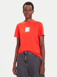Calvin Klein Jeans T-Shirt Classic Monogram LV047D874G Czerwony Relaxed Fit. Czerwone t-shirty Calvin Klein Jeans, xs, bez wzorów, z bawełny, bez kołnierzyka, bez ramiączek. Za 129.99 zł.