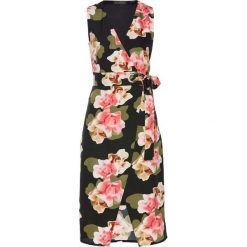 Sukienka bonprix czarny z kolorowym nadrukiem. Czarne sukienki bonprix, bez wzorów, eleganckie, bez kołnierzyka, bez ramiączek, kopertowe. Za 79.99 zł.