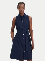 Polo Ralph Lauren Sukienka koszulowa 211968897004 Granatowy Regular Fit. Niebieskie sukienki Polo Ralph Lauren, bez wzorów, z bawełny, bez kołnierzyka, bez ramiączek, koszulowe. Za 989.99 zł.