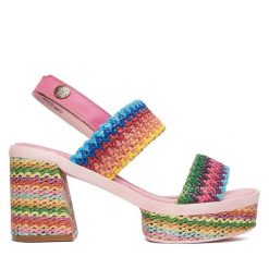 Sandały Laura Vita. Czerwone sandały Laura Vita, bez wzorów, bez obcasa, na słupku, bez zapięcia. Za 389.99 zł.