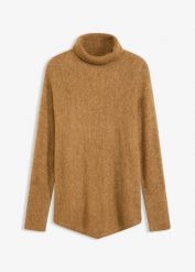 Sweter oversize. Brązowe golfy bonprix, bez wzorów, bez ramiączek. Za 127.99 zł.