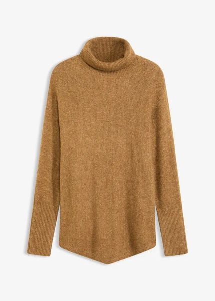 Sweter oversize. Brązowe golfy bonprix, bez wzorów, bez ramiączek. Za 127.99 zł.