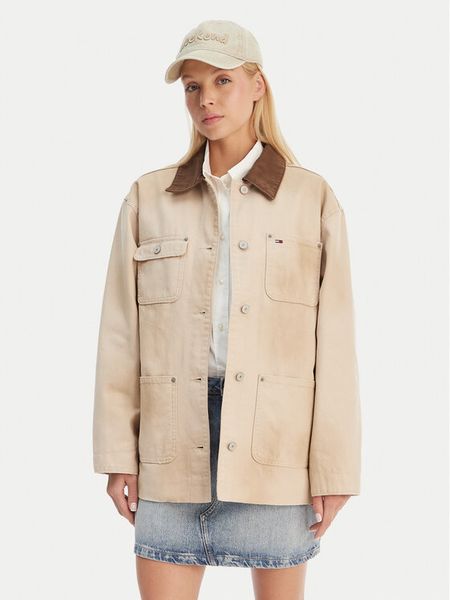 Tommy Jeans Kurtka koszulowa Distressed Chore DW0DW22599 Beżowy Relaxed Fit. Brązowe kurtki Tommy Jeans, xxs, bez wzorów, z bawełny, bez kaptura. Za 479.99 zł.