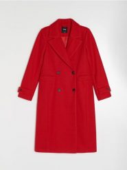 Klasyczny płaszcz dwurzędowy - czerwony. Czerwone płaszcze Sinsay, l, bez wzorów, bez kaptura. Za 139.99 zł.