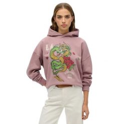 Bluza damska z kapturem Superdry Neo Trad Tattoo. Fioletowe bluzy Superdry, l, bez wzorów, prążkowane, z kapturem. Za 309.50 zł.