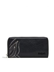 Desigual Duży Portfel Damski 25SAYP09 Czarny. Czarne portfele Desigual, bez wzorów, ze skóry. Za 139.99 zł.