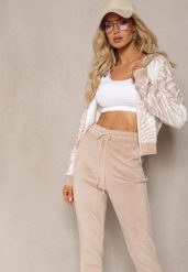 Ciemnobeżowy Welurowy Komplet Dresowy z Wzorzystą Bluzą z Kapturem i Joggerami Rouviana. Brązowe bluzy Renee, m, bez wzorów, z dresówki, z kapturem. Za 74.99 zł.