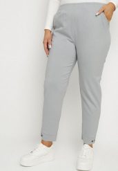 Szare Spodnie z Wiskozą z Gumką w Talii i Aplikacjami przy Nogawkach Stellorie. Szare spodnie materiałowe Born2be, na co dzień, plus size, z aplikacjami, z jeansu, plus size. Za 64.99 zł.