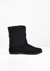 Kozaki zimowe. Czarne kozaki bonprix, na zimę, bez obcasa, bez zapięcia. Za 169.99 zł.