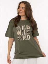 Zwillingsherz Koszulka "Wild Wild Wild" w kolorze khaki rozmiar: M. Brązowe bluzki Zwillingsherz, m, bez wzorów, z bawełny, bez kołnierzyka, bez ramiączek. Za 82.99 zł.