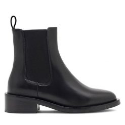 Sztyblety GINO ROSSI. Czarne botki Gino Rossi, bez wzorów, bez obcasa, na płaskiej podeszwie, bez zapięcia. Za 349.99 zł.