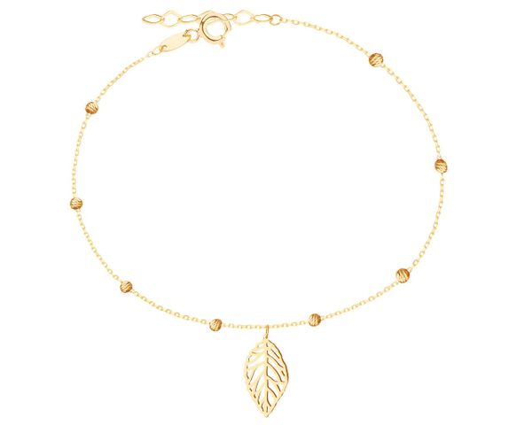 Złota bransoletka, ankier z kulkami - liść. Żółte bransoletki Apart, złote. Za 589.00 zł.