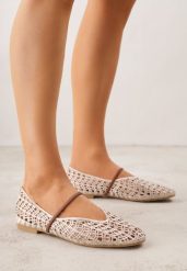 Jasnobeżowe Ażurowe Balerinki z Imitacji Plecionki z Paskiem Naeraea. Brązowe baleriny Born2be, w ażurowe wzory, bez obcasa. Za 99.99 zł.