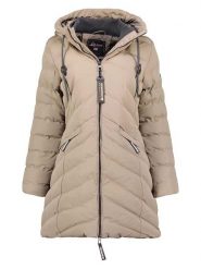 Geographical Norway Płaszcz pikowany "Clarisal" w kolorze beżowym rozmiar: XL. Brązowe płaszcze Geographical Norway, xl, z aplikacjami, bez kaptura. Za 347.81 zł.