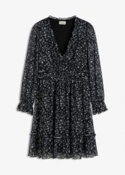 Sukienka mini z delikatnej siateczki. Czarne sukienki bonprix, bez wzorów, bez kołnierzyka, bez ramiączek, mini. Za 149.99 zł.