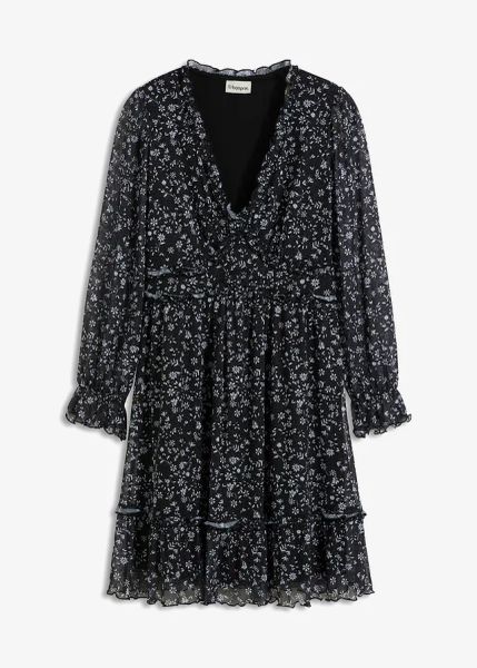 Sukienka mini z delikatnej siateczki. Czarne sukienki bonprix, bez wzorów, bez kołnierzyka, bez ramiączek, mini. Za 149.99 zł.
