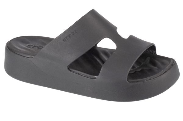 Klapki damskie Crocs 209409001. Czarne klapki Crocs, bez wzorów, z materiału, z otwartym noskiem, bez obcasa, na platformie. Za 199.99 zł.