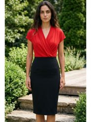 SOULSHAE Sukienka w kolorze czerwono-czarnym rozmiar: XXL/3XL. Czarne sukienki SOULSHAE, xl, bez wzorów, bez kołnierzyka, bez ramiączek, midi. Za 139.95 zł.