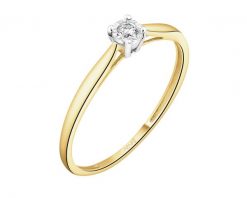 Pierścionek z żółtego i białego złota z brylantem - 0,03 ct - próba 375. Białe pierścionki Apart, z brylantem, złote. Za 749.00 zł.