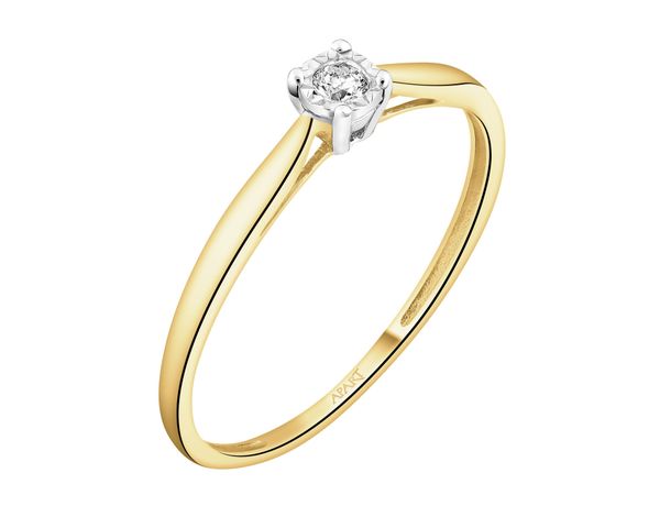 Pierścionek z żółtego i białego złota z brylantem - 0,03 ct - próba 375. Białe pierścionki Apart, z brylantem, złote. Za 749.00 zł.
