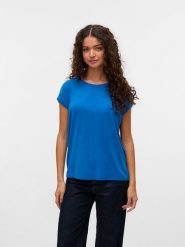 Vero Moda Koszulka w kolorze niebieskim rozmiar: XS. Niebieskie bluzki Vero Moda, xs, bez wzorów, z lyocellu, bez kołnierzyka, bez ramiączek. Za 50.95 zł.