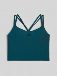 4F Crop top do jogi szybkoschnący damski - turkusowy L. Niebieskie koszulki sportowe 4f, bez wzorów, z materiału, bez ramiączek, na fitness i siłownię. Za 149.99 zł.
