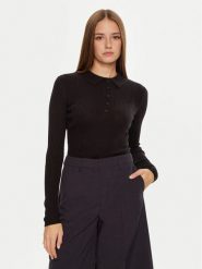 Brave Soul Sweter LK-248POLOBLK Czarny Slim Fit. Czarne swetry Brave Soul, s, bez wzorów, z syntetyku, bez ramiączek. Za 49.99 zł.