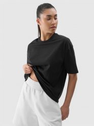 4F T-shirt oversize gładki damski - czarny L. Czarne t-shirty 4f, l, bez wzorów, z bawełny, bez kołnierzyka, bez ramiączek. W wyprzedaży za 29.99 zł.