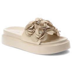 Klapki damskie S.Barski, cholewka ze skóry ekologicznej wsuwane z przodu ozdobne kwiaty, beżowe, MR61-9015. Brązowe klapki S.BARSKI, bez wzorów, ze skóry ekologicznej, bez obcasa. Za 169.00 zł.