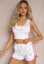 Białe Szorty Dresowe z Bawełny High Waist z Metalową Wstawką Lumira. Białe szorty Renee, bez wzorów, z bawełny, sportowe, z podwyższonym stanem. Za 29.99 zł.